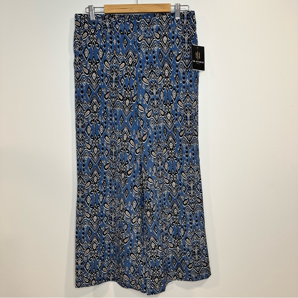 NWT I. N. STUDIO WIDE LEG OVERSIZED PANTS MULTICOLOR PRINT STRETCH PULL ON Sz PL